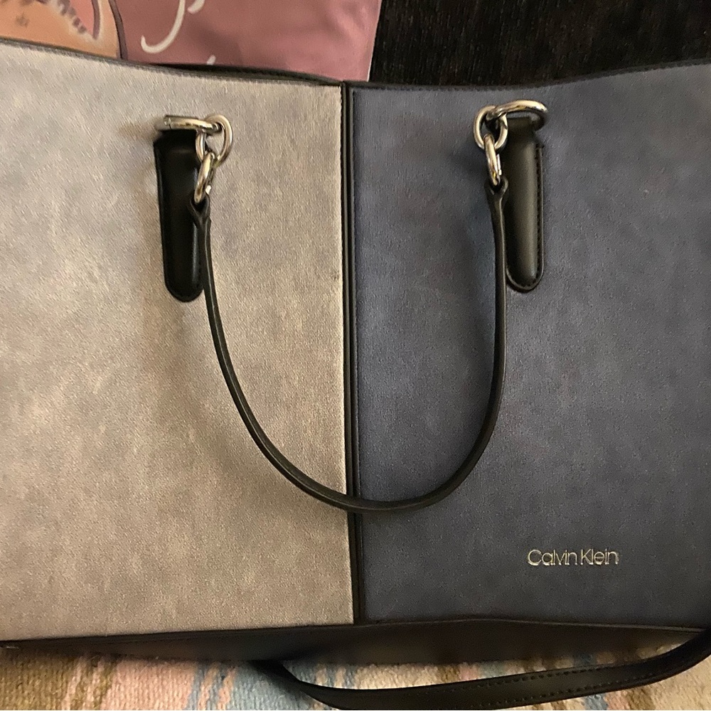 Calvin Klein Blue and Gray Tote Bag